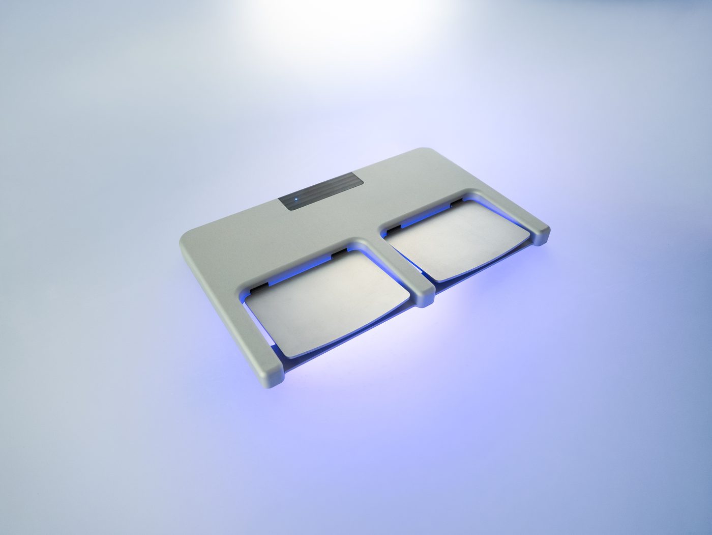 emoswitch blue dual-pedal foot switch, angled view